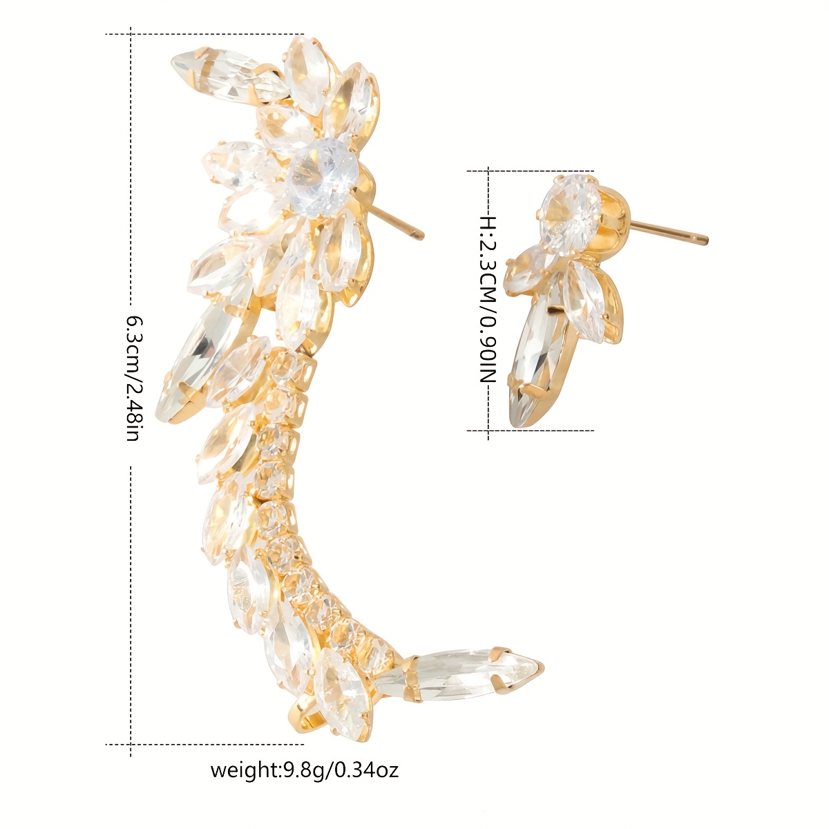 2pcs Glass Crystal Zirconia Earrings, Elf Princess Theme